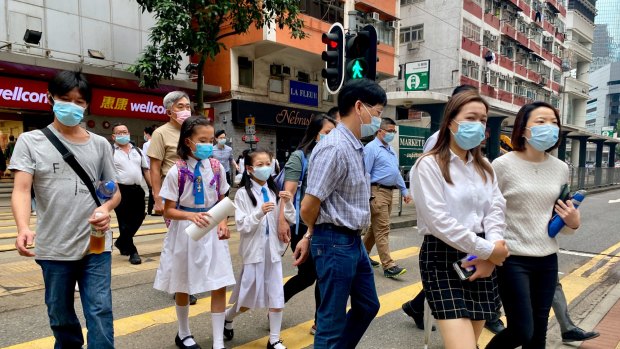 People wearing face masks in Hong Kong.