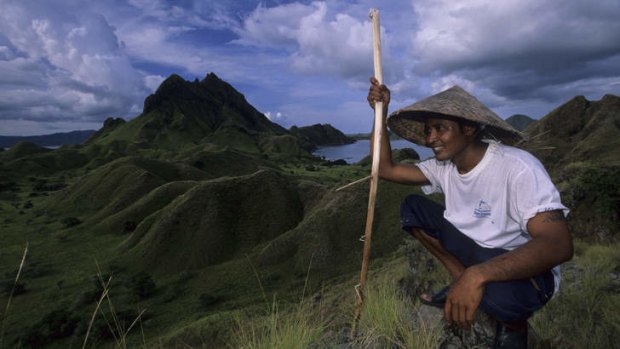A villager surveys the Komodo Island terrain.