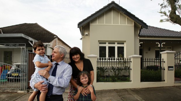 Community feel … Robert Meaney, Meredith Coote and their children Raphael, left, and Claudia in front of their Marrickville home.