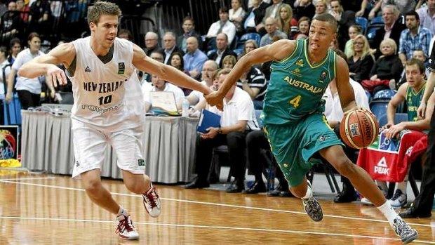 Australian Boomers guard Dante Exum on the run during the match against New Zealand at the AIS Arena in August.
