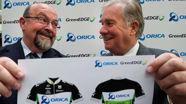 Orica chief executive and managing director Ian Smith with Orica-GreenEDGE founder and owner, Gerry Ryan, on May 1, 2012, the day the team was launched.