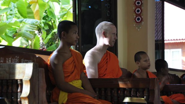 Melbourne's Daniel Manning with fellow novice Buddhist monks in Thailand.