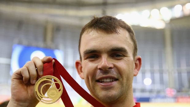 Jack Bobridge of Australia poses with his gold medal during the medal ceremony for the Men's 4000m Individual Pursuit Final.