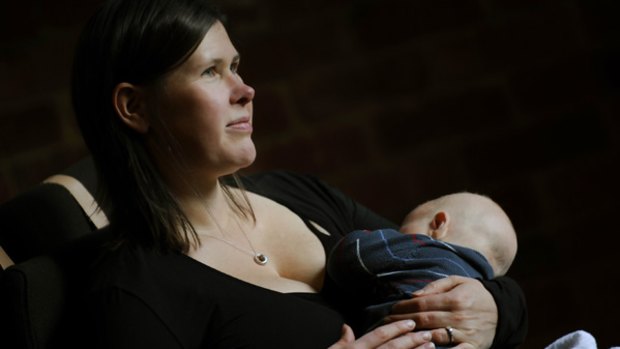 "It's natural and you can do it anywhere": Sarah Simmonds breastfeeds son Billy at her Brunswick home.