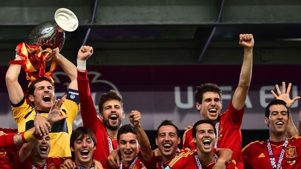 We are the champions: Spain celebrates after defeating Italy 4-0 to win Euro 2012.