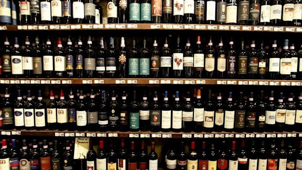 Ready to be drunk, but lost   ... bottles of Brunello di Montalcino red wine are displayed at a wine shop in the Tuscan town of Montalcino in central Italy.