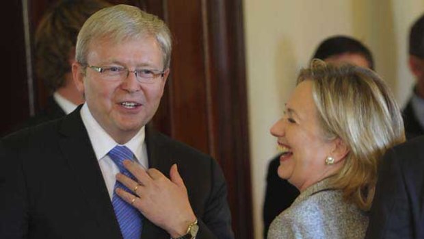 Kevin Rudd and Hillary Clinton after the AUSMIN meeting yesterday.
