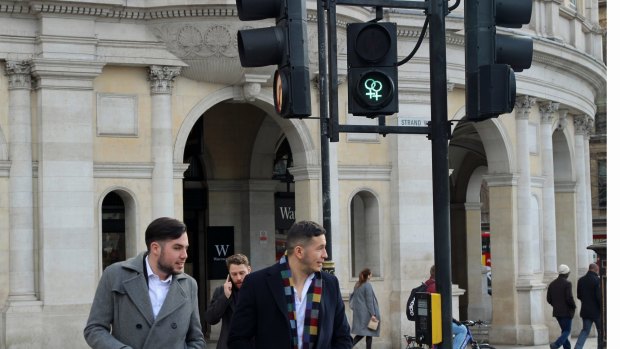 LGTBI pedestrian signs at Trafalgar Square, London.