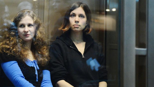 The two jailed members of the band Pussy Riot ... Maria Alyokhina, left, and Nadezhda Tolokonnikova.