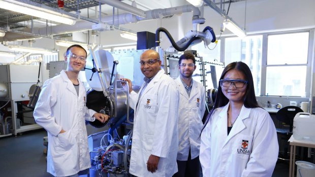Hydrogen storage technology expert Francois Aguey-Zinsou, second left, with colleagues. He says you must learn to fail and gain wisdom from your mistakes.