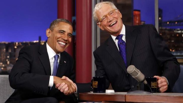 Saying goodbye ... talk show host David Letterman has shaken the hands of presidents on his show.
