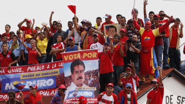 Supporters of Venezuela's acting President, Nicolas Maduro, rally in Barinas on Tuesday.