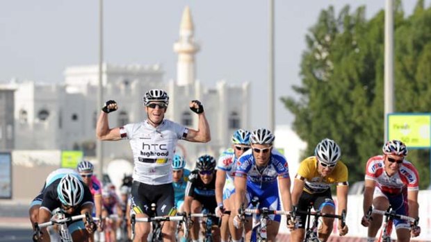 Take that ... Mark Renshaw celebrates winning the Tour of Qatar fourth stage. He went on to win the event.