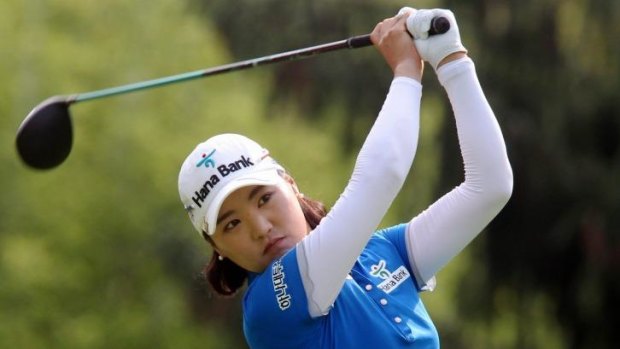 So Yeon Ryu, of South Korea tees off on the 14th hole at the Canadian Pacific Women's Open in Ontario. 