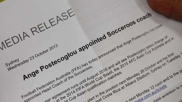 The FFA's announcement about the appointment of Ange Postecoglou.