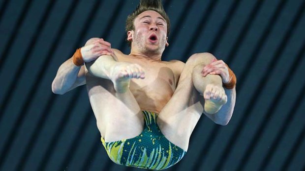 Near miss ... Australia's Matthew Mitcham competes in the men's 10m platform event.