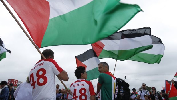 True colours: Palestine football fans at the Asian Cup early this year.
