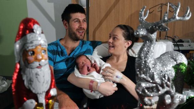 The Canberra Hospital's first Christmas baby, born at 1.55 am to proud parents, Rhys Bingley, 28 and Jane Waller, 22, of West Queanbeyan.