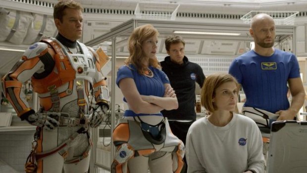 NASA crew: (from left) Matt Damon, Jessica Chastain, Kate Mara, Sebastian Stan and Aksel Hennie. 