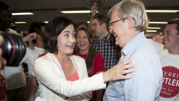 Kevin Rudd congratulates Terri Butler after she claimed victory in the 2014 Griffith byelection.