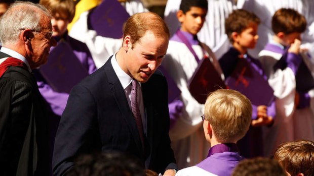 Easter service: William took time to chat to the choirboys.