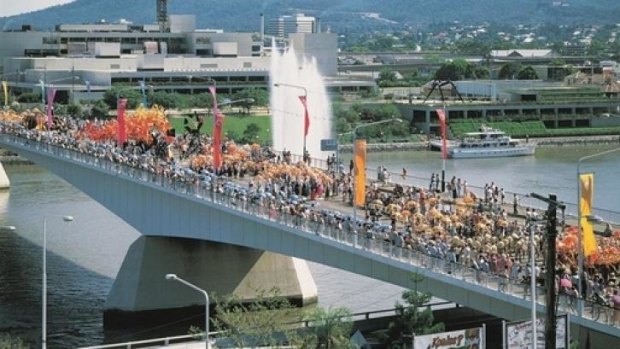 A parade across the Brisbane River was part of the opening celebrations for QPAC in 1985.