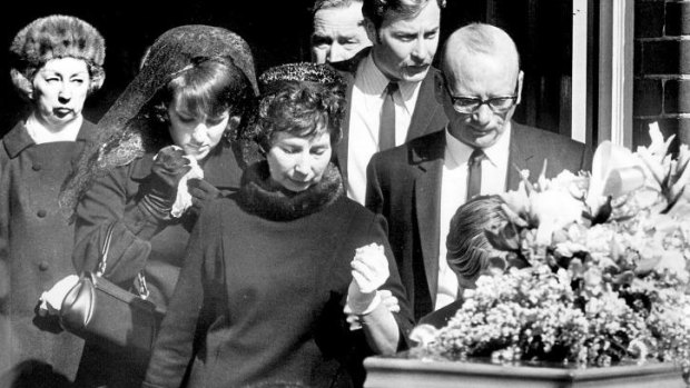 Cathy Wayne's family leave her funeral in 1969.