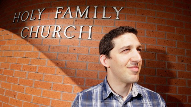 Parishioner Lindsay Sant, who was an altar boy in the early 1990s under suspected paedophile priest Peter Searson, outside Holy Family Church in Doveton on Sunday.