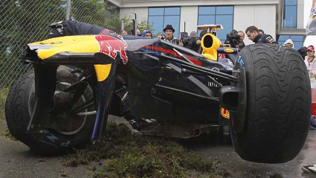 Crash ... Vettel's damaged F1 car.