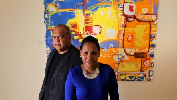 Naomi Hobson and Noel Pearson at the opening of her exhibition.