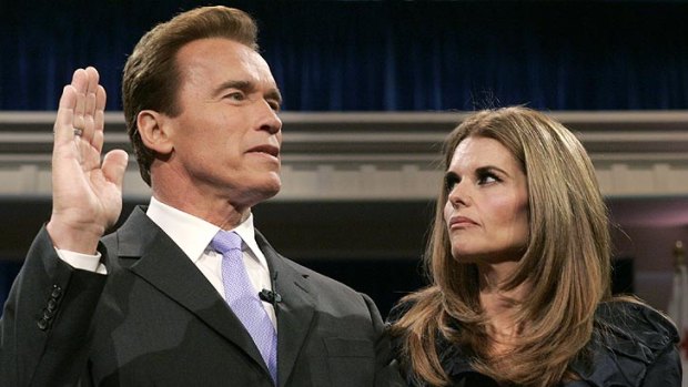 Arnold Schwarzenegger is joined by his wife Maria Shriver in 2007, when he was sworn in for a second term as Cailfornia governor.