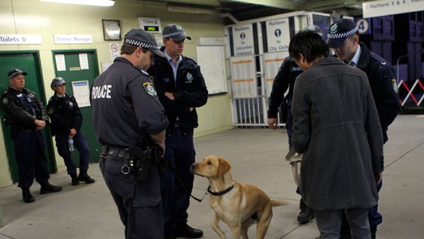 Police sniffer dogs at work at St Peters station.