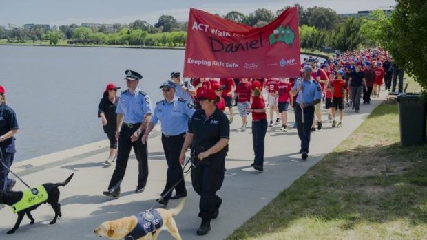 The walk for child safety centres on Lake Burley Griffin.