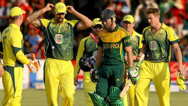 Choice words: South Africa captain AB de Villiers gave the Australian team a gobful after hitting the winning runs.
