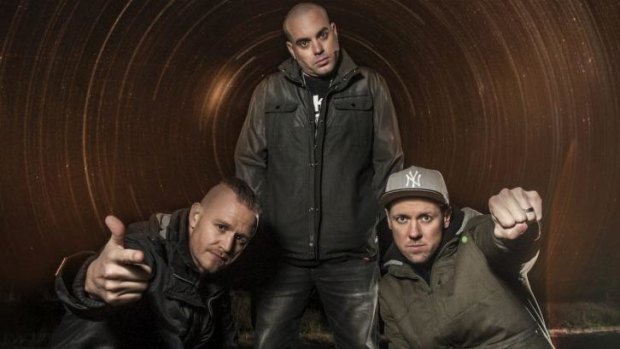 Hands up: The Hilltop Hoods, (from left) Daniel Smith, Barry Francis and Matt Lambert, have quietly grown their international following.