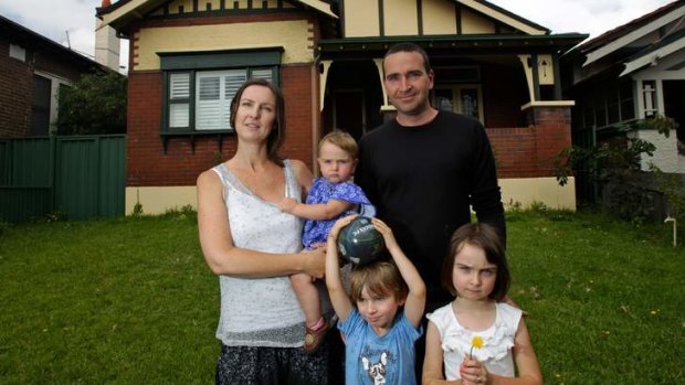 Shame: Liz and Joe Slakey with their children, Luca, 6, Declan, 4 and Pip, 1 at their Haberfield home.