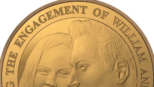 Hardly recognisable ... the commemorative coin to mark the engagement of Britain's Prince William and Kate Middleton.