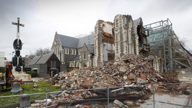 The post-earthquake remains of Christchurch Cathedral.