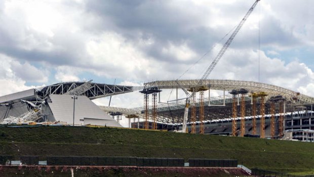 General view of damages at the Arena de Sao Paulo --Itaquerao do Corinthians-- stadium.