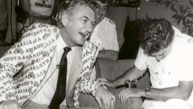 Former prime minister Bob Hawke celebrating the America's Cup win, in THAT jacket, in 1983.