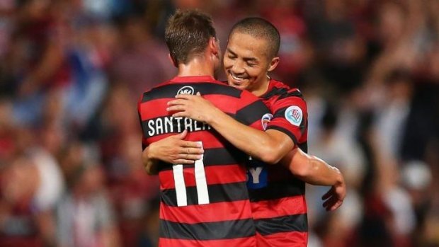 Brothers in arms: Shinji Ono and Brendon Santalab of the Western Sydney Wanderers.