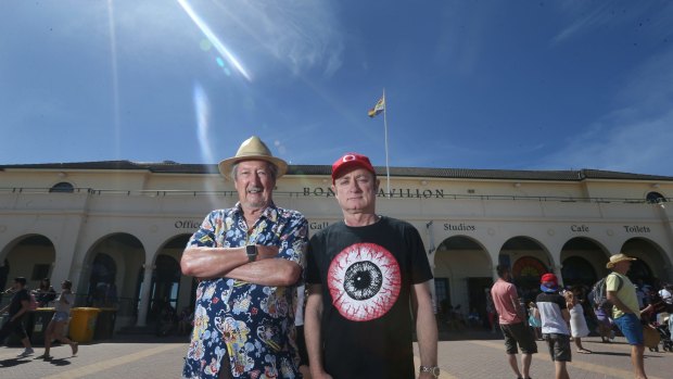 Actor Michael Caton (left) and Hoodoo Guru's lead singer Dave Faulkner are critics of the upgrade to the Bondi Pavilion.