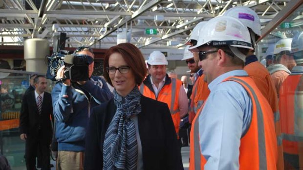 Julia Gillard this morning at Perth Train Station.