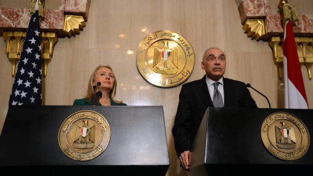 "The rocket attacks must end." ... Egyptian Foreign Minister Mohamed Kamel Amr and his US counterpart Hilary Clinton.