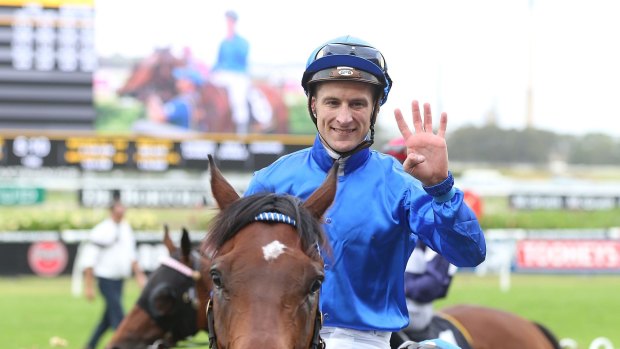 Riding the wave: Blake Shinn and Vashka celebare at Rosehill last month, where they combine again on Saturday.