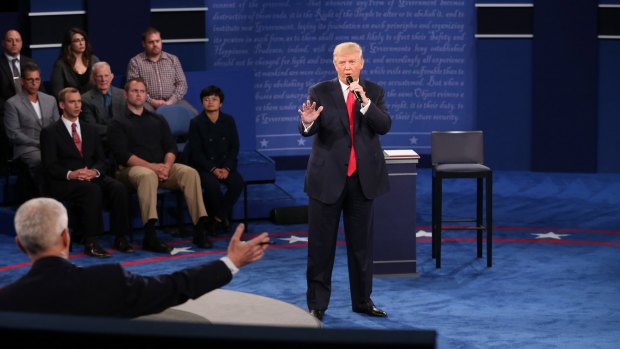 Republican nominee Donald Trump during the second presidential debate at Washington University.