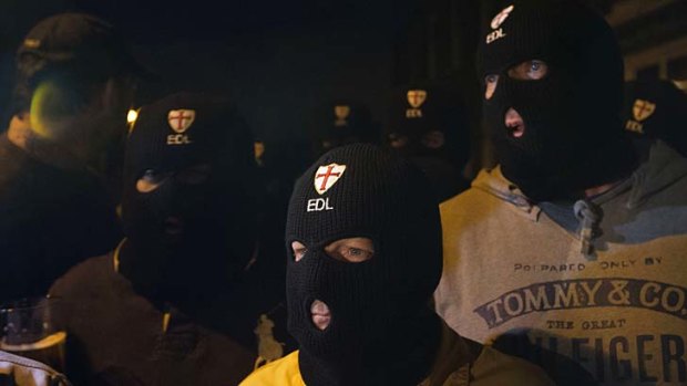 Members of the English Defence League gathered  in Woolwich after the attack.