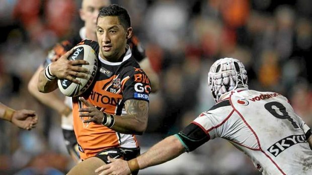Changing stripes: Soon to be ex-Tiger Benji Marshall was unable to spark a fairytale ending to his final game at Leichhardt Oval, going down to a Shaun Johnson-inspired Warriors.
