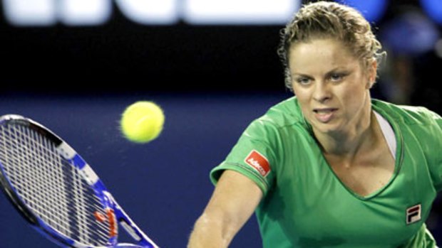 Kim Clijsters competing in the fourth round of the 2011 Australian Open.