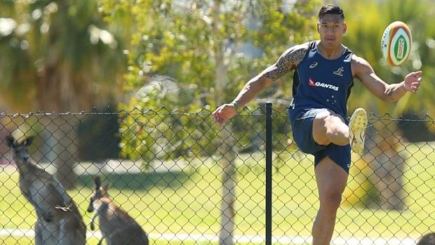 Watching Wallabies: Israel Folau training  at the Gold Coast on Thursday before Australia’s game against Argentina.